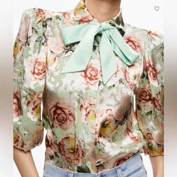 BRENTLEY TIE NECK BLOUSON SLEEVE BLOUSE